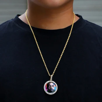 US7 Personalizat Imagine de Memorie Medalioane Solid Pandantiv Colier Real Argint 925 Material Pandantiv Bărbați Bijuterii Hip Hop
