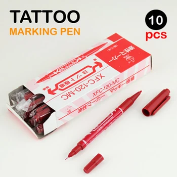10BUC Tatuaj Accesorii Pen Alimentare cu Ulei Rosu de Cerneală de 0,7 mm & 1-1.3 mm Dual Sfat Dublu Scop Tatuaj Piele Marker Stilou de Marcare Scrib Instrument