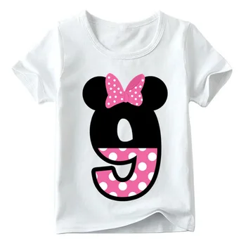 Copil Fată Băiat Ziua de nastere Fericit Scrisoare Arc Drăguț Minnie Imprimare Haine Copii Amuzant, O-Neck T shirt pentru Copii Număr de 1-9 Cadou