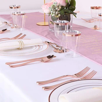 25pcs Petrecere de Nuntă Veselă de Unică folosință set Rose de Aur Janta de Plastic Cupe Băutură Tumbers Cuțite Furculițe Linguri Restaurant Decor