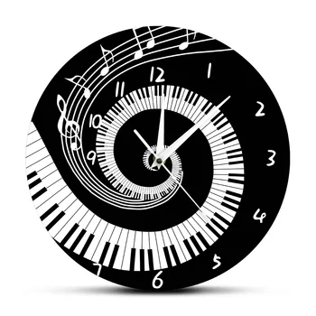 Elegant clape de Pian Negru și Alb Modern Ceas de Perete Note Muzicale Val Rotund Muzica Keyboard Ceas de Perete Iubitor de Muzică Pianist Cadou