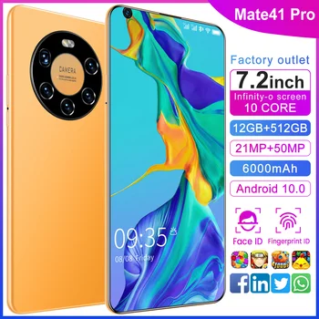 Mate41 Pro Versiune Globală 7.2 Inch Dual SIM Smartphone Fața ID 6000mAh Deca-Core Telefon Android10 Deblocat Supraîncărca În Stoc