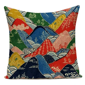 Japoneze model tesatura de pliere fan ukiyoe pictura Fuji munte bumbac perna de pe canapea pernă pernă caz acoperire pentru canapeaua de acasă