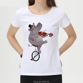 Joc Vioara Hippo/Cat De Proiectare Femei T-Shirt Cu Maneci Scurte Doamna Girl T Shirt Noutate Casual Tricouri Top Tricou Harajuku