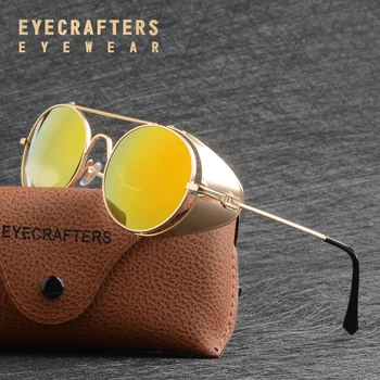 EYECRAFTERS NOUA Moda Barbati Moda pentru Femei Ochelari de Metal de Epocă Gotică Steampunk ochelari de Soare Rotund Oglindă ochelari de Soare Retro
