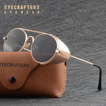 EYECRAFTERS NOUA Moda Barbati Moda pentru Femei Ochelari de Metal de Epocă Gotică Steampunk ochelari de Soare Rotund Oglindă ochelari de Soare Retro