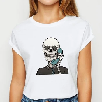 Toamna Halloween Haine Femei T-shirt Schelet și Flori Proaspete de Imprimare Streetwear Topuri & Tricouri Moda O-gât Plus Dimensiune Tricou