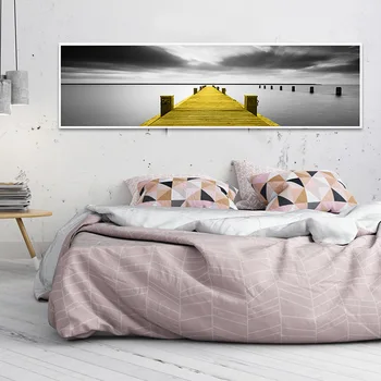 Banner noptiera tablou modern minimalist în alb și negru peisaj dormitor, camera de zi canapea fundal pictura pe perete
