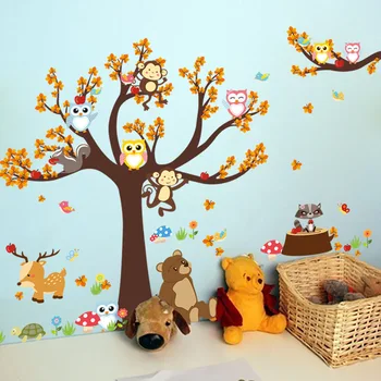 Drăguț Bufnita Monkye de Desene animate de Animale Copac Autocolante de Perete pentru Copil Copil Dormitor Living Decor Decor de Perete Decalcomanii pentru Decorarea Casei