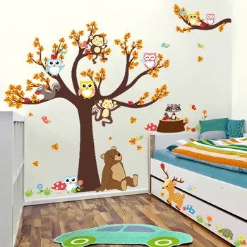 Drăguț Bufnita Monkye de Desene animate de Animale Copac Autocolante de Perete pentru Copil Copil Dormitor Living Decor Decor de Perete Decalcomanii pentru Decorarea Casei