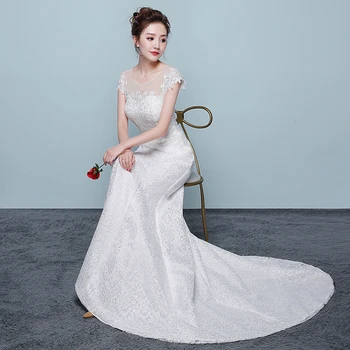 DongCMY LD0814 rochie de Mireasa Vestido de noiva New Sosire lungă Căsătorit culoare alb Sirena bandaj Rochie de Mireasă