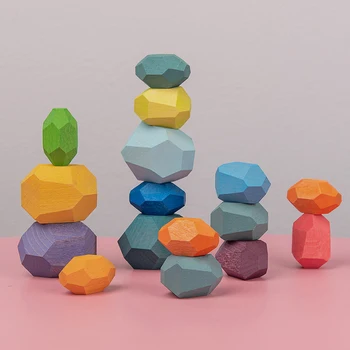7 Stiluri pentru Copii din Lemn de Culoare Piatra Jenga Bloc Montessori Blocuri Educaționale Creative Stil Nordic Stivuire Jucărie