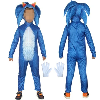 Desene animate Sonic Ariciul Cosplay Costum Carnaval de Halloween Cadou de Ziua Etapă Petrecere Amuzant Haine Albastre Hat Set pentru Copii Băiat