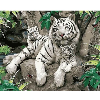 Tigrii albi Animale de Bricolaj, Pictura De Numere Arta de Perete Poza Home Decor pictat manual Ulei Pictura Pentru Camera diy cadru