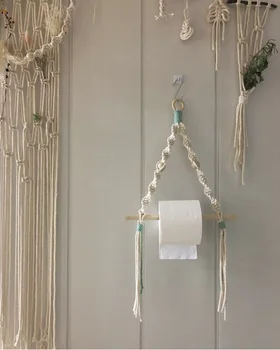 Ins stil Nordic agățat de perete băț de lemn sta dormitor camera de zi de decorare mână-țesute de lână țesut cutie de rulou de hârtie cârlig