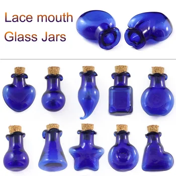8PCS Mini Albastru de Sticlă Gol Eșantion Borcane care Doresc Sticlă Goală de Stocare Flacoane DIY Pandantive Dop de Plută Decor Acasă