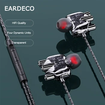 EARDECO Transparent Quad-core In-ear cu Fir Căști de 3,5 mm Căștilor de Telefon Pavilioane Mobile Casti Cu Microfon Stereo setul cu Cască