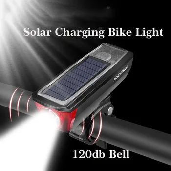 ROCKBROS USB de Încărcare Solară de Biciclete Faruri Impermeabil 2000 mAh Biciclete MTB Lampa 120 dB Bicicleta Bell Smart Switch mai Multe Moduri