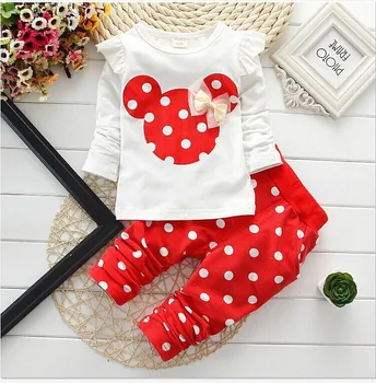 Toddler Girls Îmbrăcăminte Seturi Mickey Copii Bumbac Arc Topuri tricou Jambiere Pantaloni Casual Minnie Baby girls 2 Buc Haine