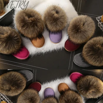 Top Vacă din piele Naturala blana de vulpe pentru femei scurte de iarna glezna cizme de zapada pentru femei pantofi de iarna pentru femei Cizme pentru Femei