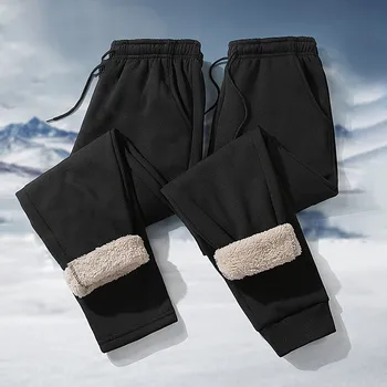 2020 Iarna Barbati Îngroșa pantaloni de Trening Buzunare Căptușite cu Pluș Pantaloni Glezna Legat Direct Pantaloni Cald Solid Sport Jogges Pantaloni M-5XL
