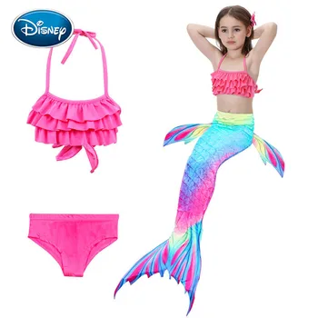 Disney Fete Sirena Cozi cu Fin costume de Baie Bikini Costum de Baie, Rochie pentru Fete Cu Flipper Monofin Pentru Înot 3pcs/set