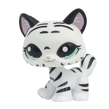LPS PISICA Rare magazin de animale de companie drăguț jucării în picioare în alb-negru cu dungi pisica tigru kitty ochi albaștri de colectie cadouri de colectie pentru fete