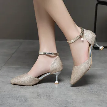 Supradimensionate sandale cu toc pantofi femei femeie de vara doamnelor Tiptop paiete buckled slimheeled sandale