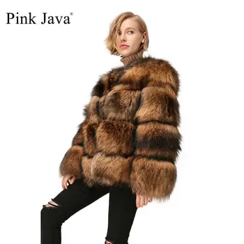 ROZ JAVA QC1874 new sosire livrare gratuita femei de iarnă real raton haină de blană pufos fierbinte de vânzare en-gros de blana rochie