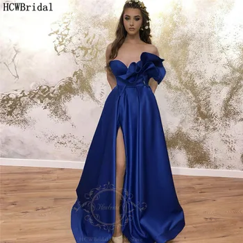 Noul Design Albastru Regal Sexy Rochii De Bal Fantă Mare Iubire Încreți Satin Lungi Rochii De Seara Formale Pentru Plus Dimensiune Rochie De Absolvire