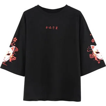 2020 Moda de Vara Tricou Femei de Îmbrăcăminte Anime Fox Tipărite Cruce Panglica T-shirt Femei Negru Harajuku Topuri