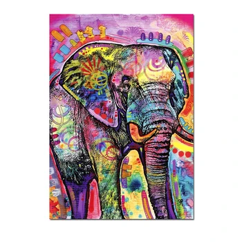 HUILIN Culoare Elefant Arta Graffiti Animal Panza Pictura Postere si Printuri de Arta de Perete pentru Camera de zi Decor Acasă (Fara Rama)