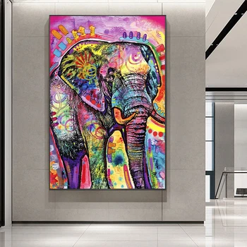 HUILIN Culoare Elefant Arta Graffiti Animal Panza Pictura Postere si Printuri de Arta de Perete pentru Camera de zi Decor Acasă (Fara Rama)