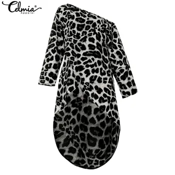 Celmia Femei Tunica Asimetric Topuri Sexy De Pe Umăr Leopard De Imprimare Bluze Lungi Casual Ladies Shirt Plus Dimensiune Blusas Femme