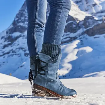 2020 Femei De Iarnă De La Jumătatea Vițel Cizme Turma Pantofi De Iarna De Moda Doamnelor Cizme De Zapada Pantofi Coapsei Mare De Piele De Căprioară Cald Botas Zapatos De Mujer