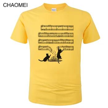 2019 Moda De Vara Din Bumbac Cu Maneci Scurte T Shirt Pentru Bărbați Pisica Amuzant Și Muzică Foaie De Imprimare T-Shirt Pisici Muzica Spectru Tee Topuri C59