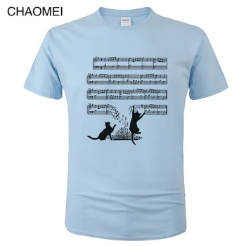 2019 Moda De Vara Din Bumbac Cu Maneci Scurte T Shirt Pentru Bărbați Pisica Amuzant Și Muzică Foaie De Imprimare T-Shirt Pisici Muzica Spectru Tee Topuri C59