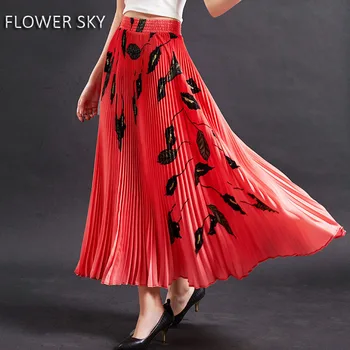 FLORI de NORI Femei Vintage frunze de imprimare mare tiv fusta plisata pentru femei de moda streetwear vestidos elastic talie Fuste Lungi