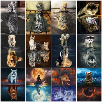 LZAIQIZG Diamant Pictura Animal Diamant Broderie Reflecție 5D DIY Diamant Mozaic Pisica, Elefant, Câine Plin Seturi Cadou, Decor Acasă