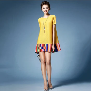 2020 de Vară de Moda Noua Rochie Mini cu Maneci Scurte Cutat O-gat Contrast Liber Casual, Rochii de sex Feminin Halat Femme E473