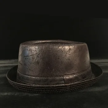 4 Dimensiuni Mari, Din Piele Pork Pie Hat Pentru Tata Fedora Pălărie Bărbați Luntraș Plat Jazz Pălăria Pentru Domnul Șăpcuța Top Tata Pălării