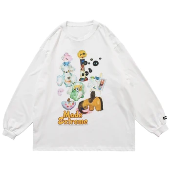 Streetwear Amuzant Desene Animate De Imprimare Tricouri 2020 Toamna Hip Hop Maneca Lunga Tricou Harajuku T-Shirt Casual Tricouri Tricouri