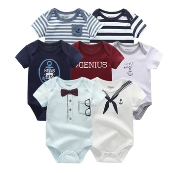 2019 7PCS/Lot Newbron Bumbac baietel Haine Unisex 0-12M Seturi de Îmbrăcăminte Maneca Scurta Baby Girl Haine de Vară Roupa de bebe
