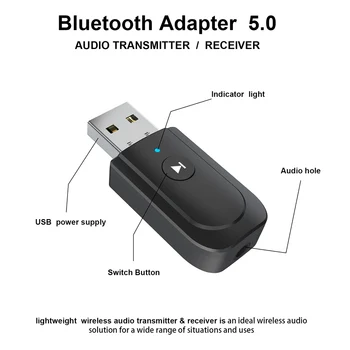 3 ÎN 1 Bluetooth 5.0 Audio Receptor-Transmițător RCA-3.5 mm AUX Jack Stereo USB Wireless Adapter Pentru TV, PC Car Kit MP3