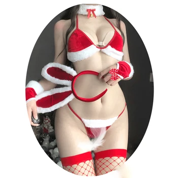 2020 Sexy Erotic Crăciun Lenjerie Roșie Bunny Cosplay Costum Bikini Fată De Moda De Lenjerie Costum De Ispită Costum Pentru Femei