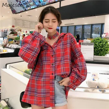 Bluza Femei Camasi Carouri Liber Casual Femei Topuri si Bluze Harajuku Maneca Lunga Tricou Femei coreeană de Moda de Îmbrăcăminte Moale