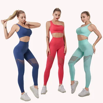 2 Bucata Yoga Set pentru Femei Haine de Sport Unul-umăr Sutien de Sport de Fitness Colanti Seturi de Antrenament Pentru Femei Sport Atletic de Sală de sport ti se Potriveste