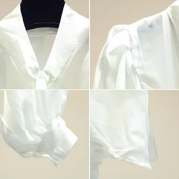 2019 Toamna Blusas pentru Femei coreene Noi, Cravată-up Pur-culoare Tricouri Fete Doamnelor Lantern Maneca Arc Guler Camasa Bluza Femme Topuri