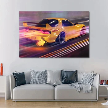 Panza HD Printuri Pictura Arta de Perete MAZDA RX-7 Galben de Curse Auto Poster Home Decor Modern Modular Derivă Vehicul Imaginile Pentru Cadou