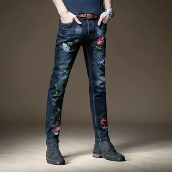 Transport gratuit Noi 2020 bărbați de sex masculin brodate naționale blugi slim pantaloni stil Chinezesc clasic tendință casual pantaloni din denim